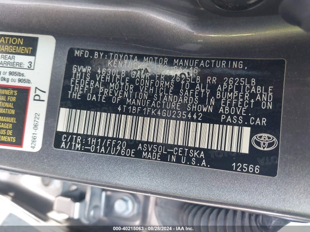 Toyota CAMRY SE 2016 4T1BF1FK4GU235442 Image 9
