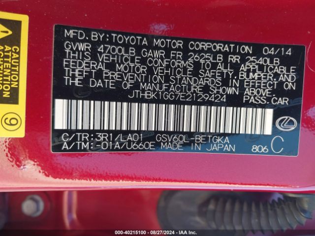 JTHBK1GG7E2129424 Lexus ES 350