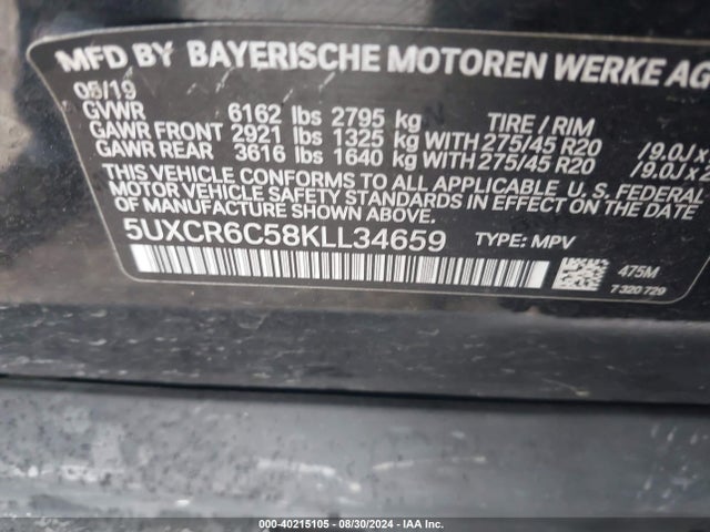 5UXCR6C58KLL34659 BMW X5 Xdrive40i