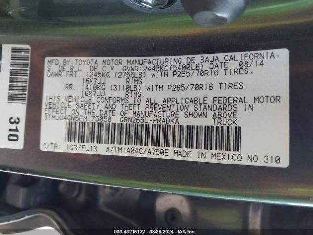 3TMJU4GN5FM175058 Toyota Tacoma Prerunner V6