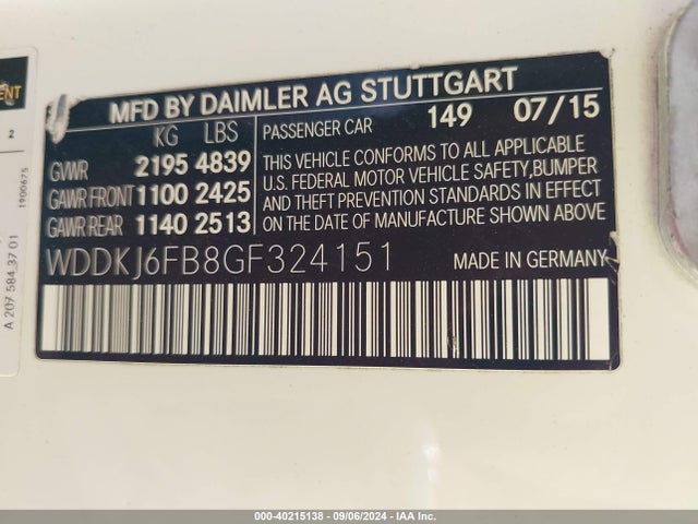 WDDKJ6FB8GF324151 Mercedes-Benz E 400