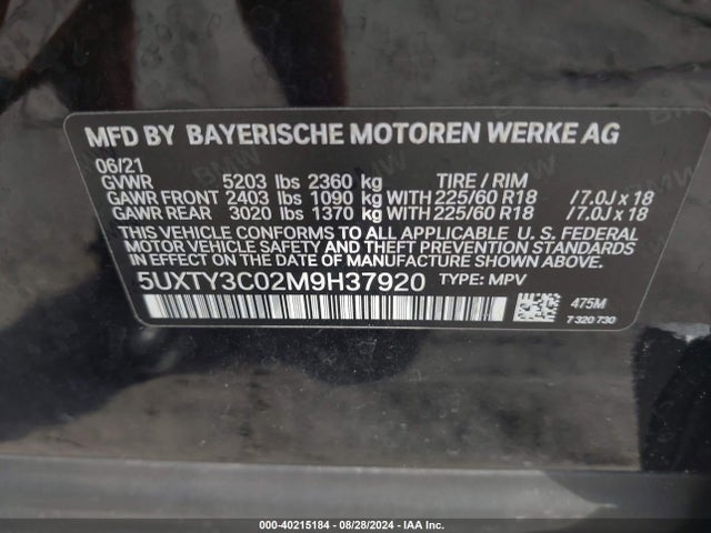 BMW X3 Sdrive30i 2021 5UXTY3C02M9H37920 Image 9