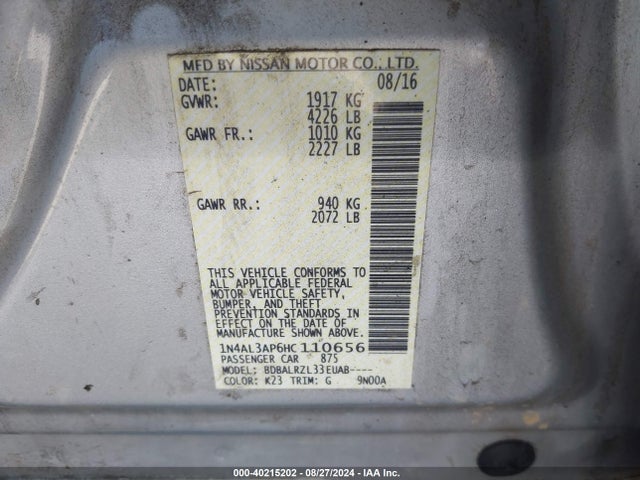 Nissan Altima 2.5 Sl 2017 1N4AL3AP6HC110656 Image 9