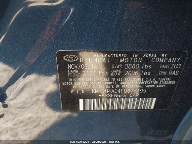 KMHDH4AE4FU377195 Hyundai Elantra Limited