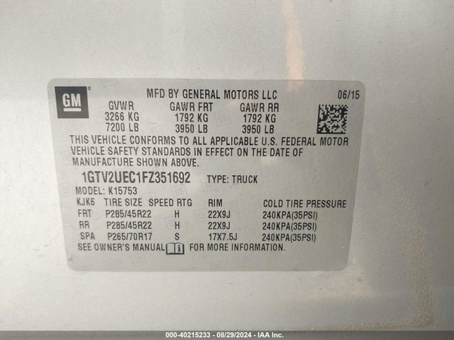 GMC Sierra 1500 Sle 2015 1GTV2UEC1FZ351692 Image 9