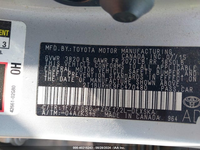Toyota Corolla S Plus 2015 2T1BURHE9FC470480 Image 9