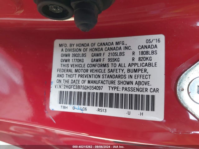 Honda Civic Ex-l 2016 2HGFC3B75GH354097 Image 9