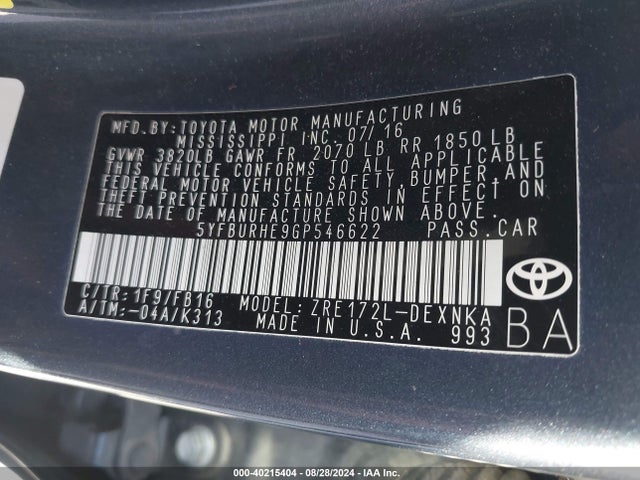 Toyota COROLLA LE 2016 5YFBURHE9GP546622 Image 9