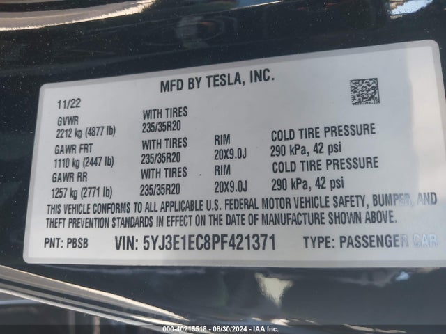 2023 TESLA MODEL 3 5YJ3E1EC8PF421371 Photo 8