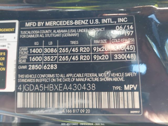 4JGDA5HBXEA430438 Mercedes-Benz Ml 350 4matic