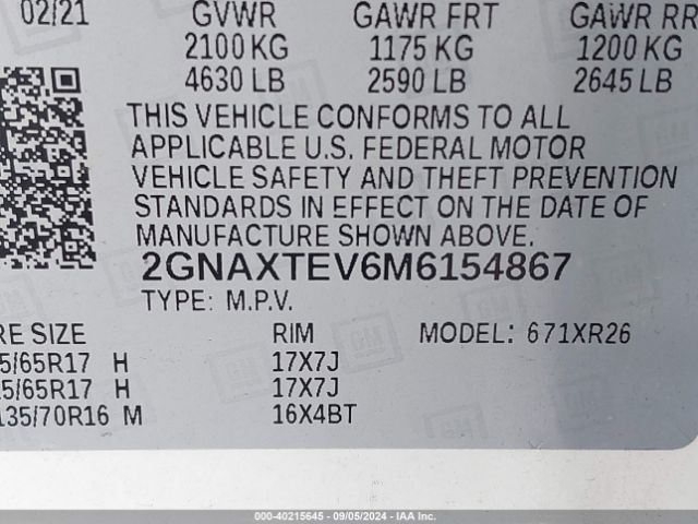 2GNAXTEV6M6154867 Chevrolet Equinox Awd 2fl
