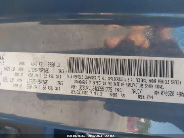 3C6URVJG4KE551775 RAM Promaster 3500 Cargo Van High Roof 159 Wb Ext