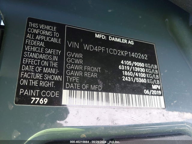 WD4PF1CD2KP140262 Mercedes-Benz Sprinter 2500 High Roof V6
