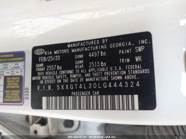 5XXGT4L30LG444324 KIA Optima Se