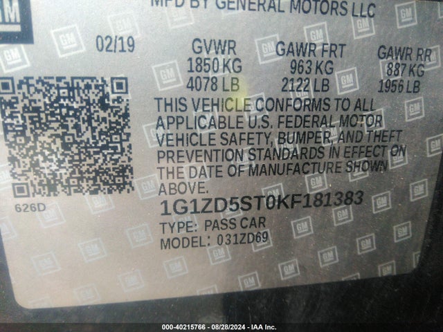 Chevrolet MALIBU LT 2019 1G1ZD5ST0KF181383 Image 9