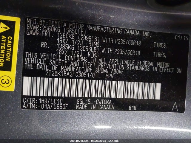 Lexus RX 350 2015 2T2BK1BA2FC305170 Image 9