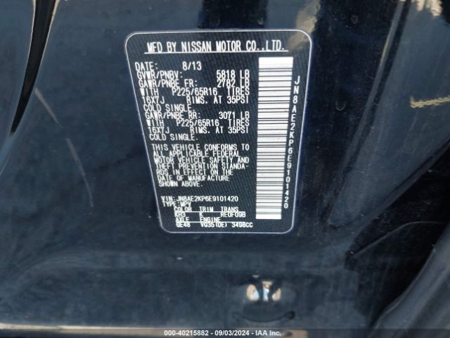 JN8AE2KP6E9101420 Nissan Quest Sv