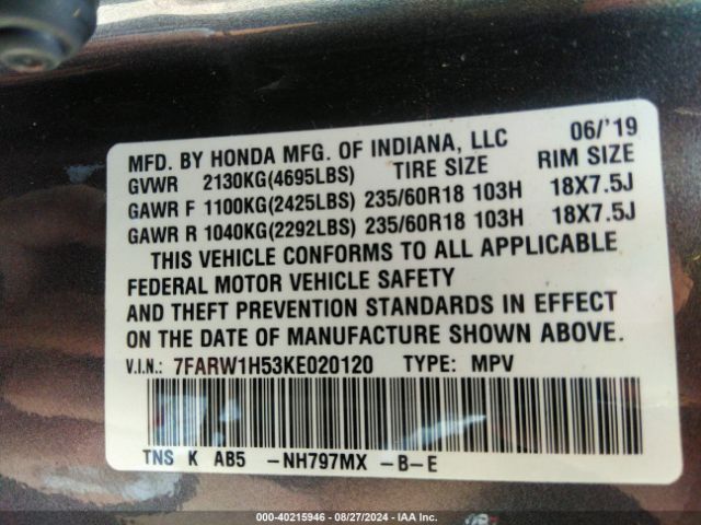 7FARW1H53KE020120 Honda CR-V EX