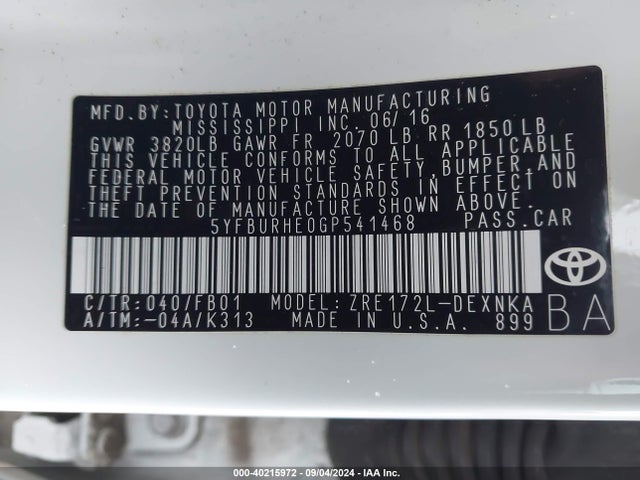 Toyota Corolla Le Plus 2016 5YFBURHE0GP541468 Image 9