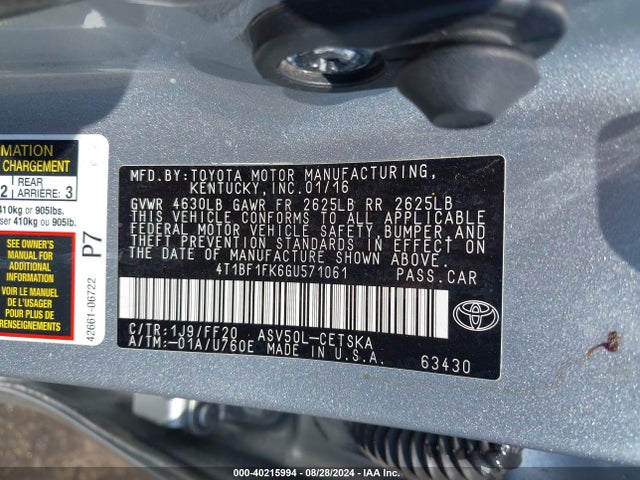 Toyota CAMRY SE 2016 4T1BF1FK6GU571061 Image 9