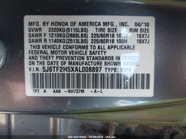 2010 HONDA ACCORD CROSSTOUR 5J6TF2H5XAL008897 Photo 8