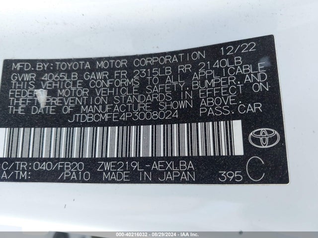 JTDBCMFE4P3008024 Toyota Corolla Hybrid Le