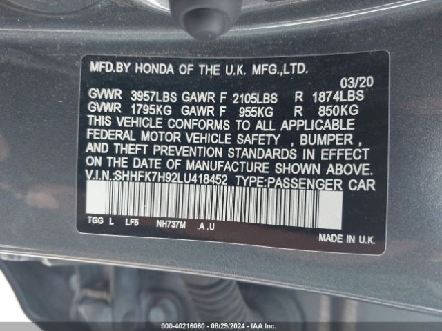 SHHFK7H92LU418452 Honda Civic Sport Touring