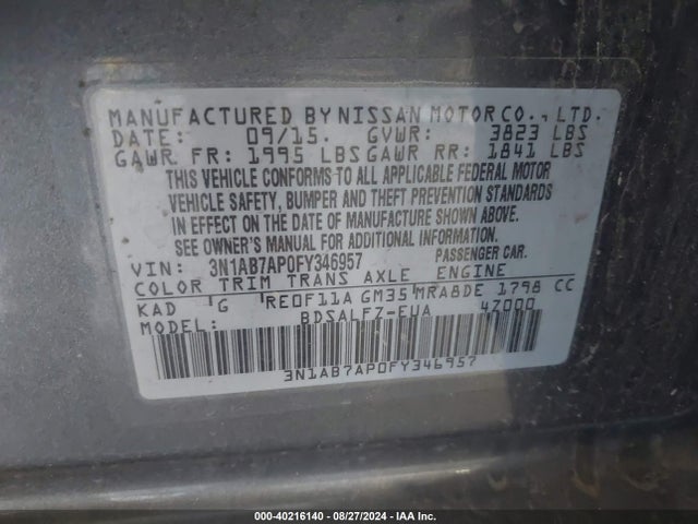 Nissan Sentra Fe+ S 2015 3N1AB7AP0FY346957 Image 9