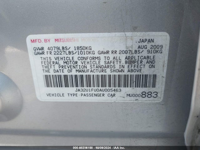 2010 MITSUBISHI LANCER JA32U1FU0AU005463 Photo 8
