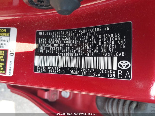 Toyota COROLLA LE 2017 5YFBURHE9HP614998 Image 9