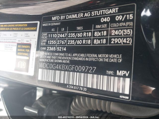 2016 MERCEDES-BENZ GLC 300 WDC0G4KBXGF009727 Photo 8
