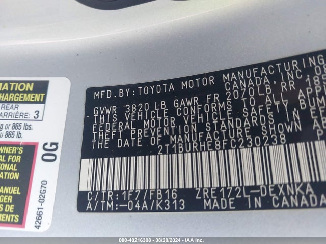Toyota COROLLA LE 2015 2T1BURHE8FC230238 Image 9