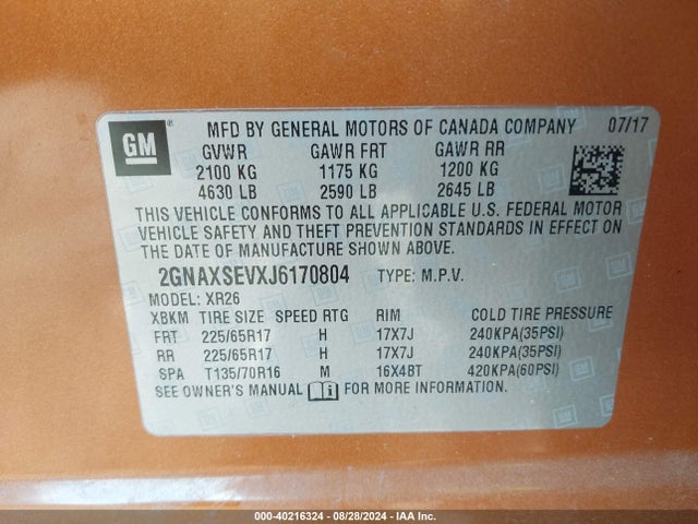 Chevrolet EQUINOX LT 2018 2GNAXSEVXJ6170804 Image 9