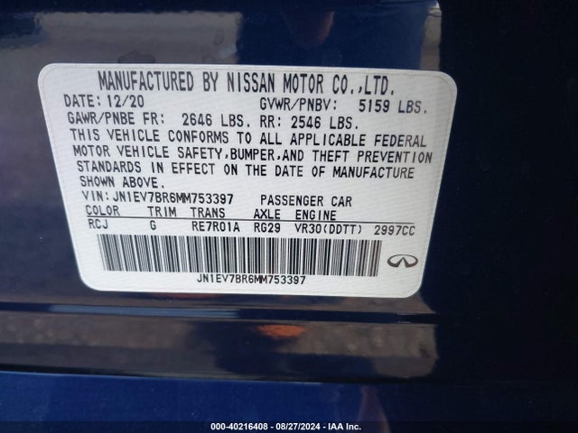 JN1EV7BR6MM753397 Infiniti Q50 Luxe Awd