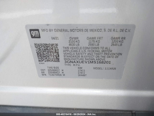 Chevrolet Equinox Awd Lt 2021 3GNAXUEV1MS168201 Image 9