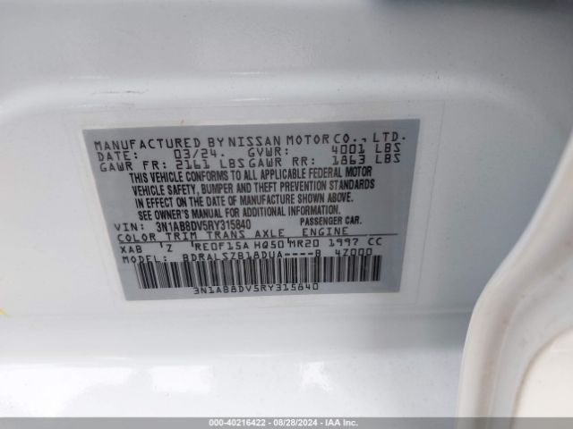 3N1AB8DV5RY315840 Nissan Sentra Sr Xtronic Cvt