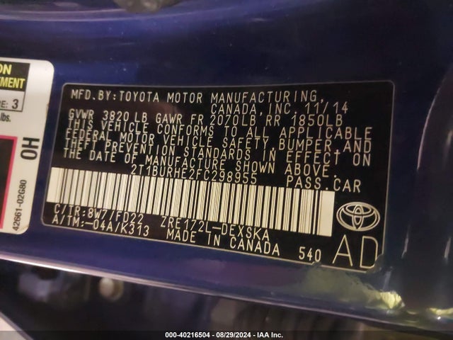 Toyota Corolla S Plus 2015 2T1BURHE2FC298955 Image 9
