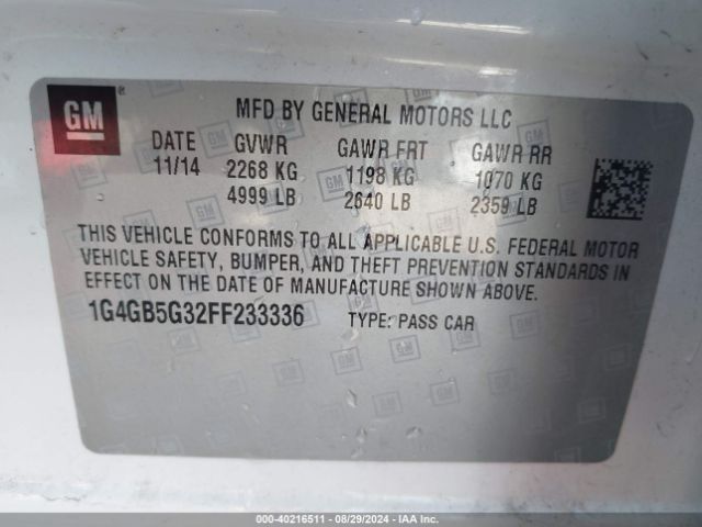 1G4GB5G32FF233336 Buick Lacrosse Leather