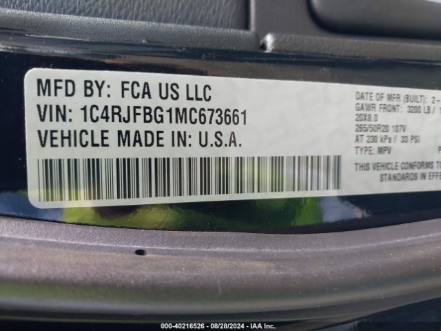 1C4RJFBG1MC673661 Jeep Grand Cherokee Limited X 4x4