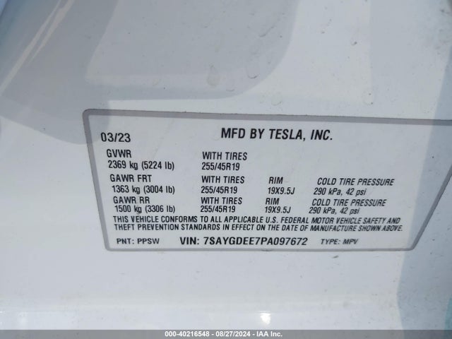 2023 TESLA MODEL Y 7SAYGDEE7PA097672 Photo 8