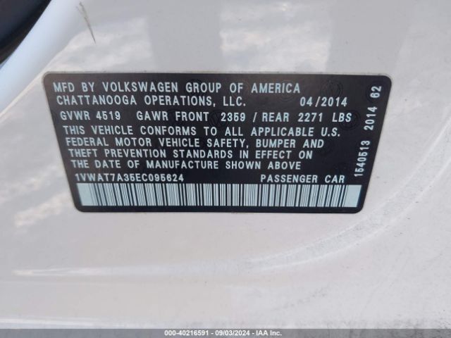 1VWAT7A35EC095624 Volkswagen Passat 1.8t S
