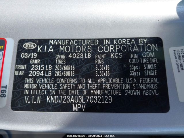 KNDJ23AU3L7032129 KIA SOUL LX