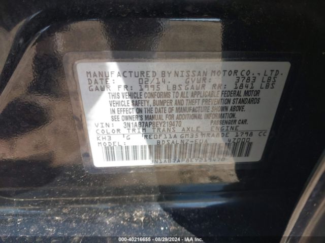 3N1AB7AP8EY219470 Nissan Sentra Fe+ S/fe+ Sv/s/sl/sr/sv