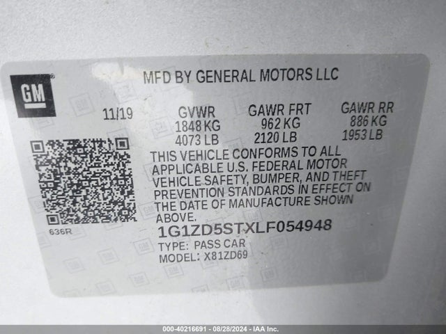 Chevrolet Malibu Fwd Lt 2020 1G1ZD5STXLF054948 Image 9