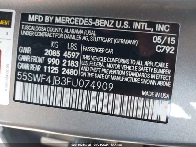 55SWF4JB3FU074909 Mercedes-Benz C 300 Luxury/sport