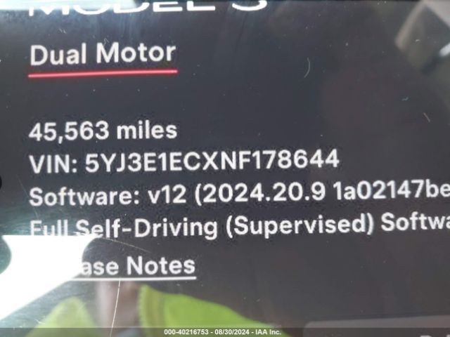5YJ3E1ECXNF178644 Tesla Model 3 Performance Dual Motor All-wheel Drive