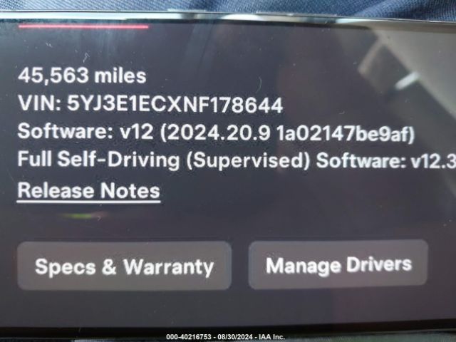 5YJ3E1ECXNF178644 Tesla Model 3 Performance Dual Motor All-wheel Drive