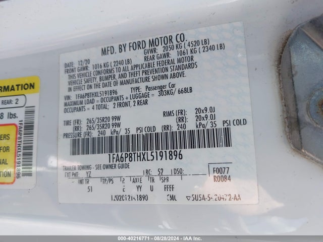 Ford Mustang Ecoboost Premium Fastback 2020 1FA6P8THXL5191896 Image 9