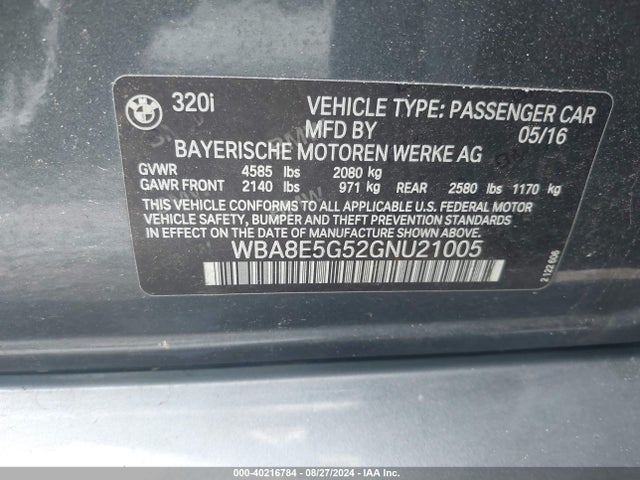 WBA8E5G52GNU21005 BMW 320i Xdrive