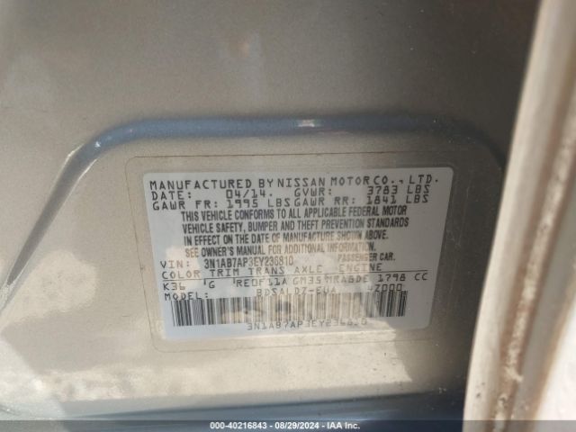 3N1AB7AP3EY236810 Nissan Sentra Fe+ S/fe+ Sv/s/sl/sr/sv